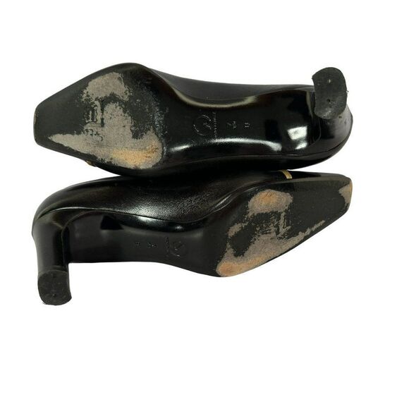 St. John Vtg Black Leather Square Patent Toe Block Heel Pumps 7.5M Made in Italy - Picture 6 of 10